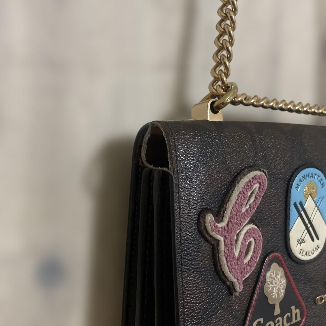 【当日・匿名発送】COACH パッチ付きショルダーバッグ 茶色