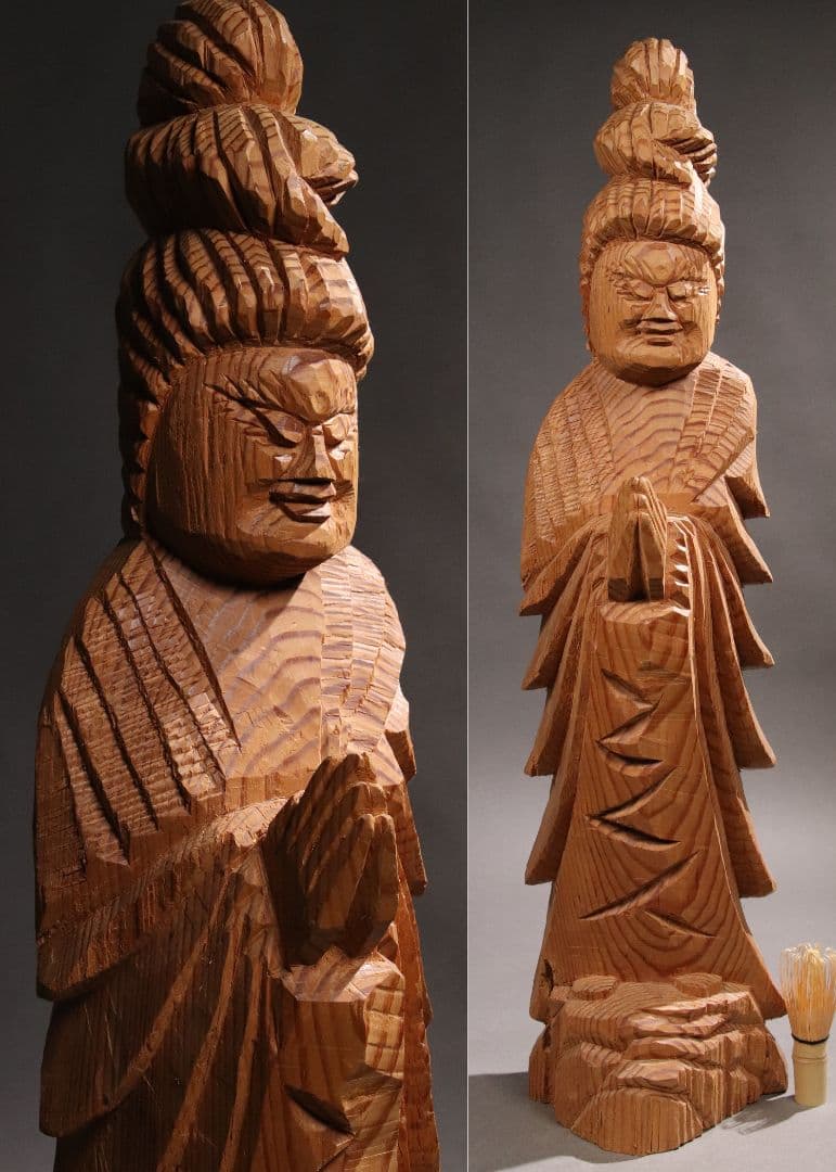 CG26 木彫 円空仏 高75.5cm / 仏教置物一刀彫仏像密教菩薩如来彫刻