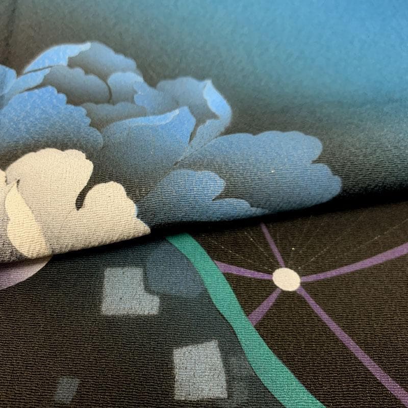 511z19〇振袖 モダン 牡丹 桜 青 白〇状態良好 成人式 結婚式