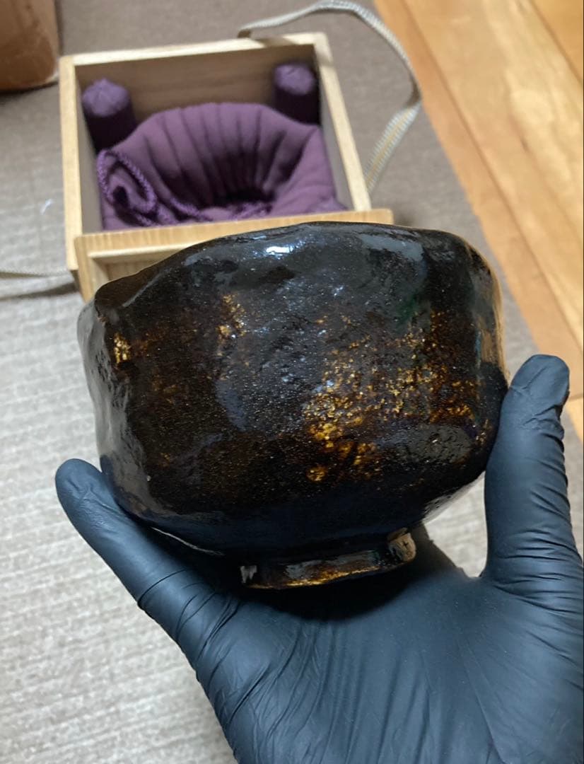 楽吉左衛門　了入　黒茶碗 信貴山五代菅長　野澤密厳　鑑定箱