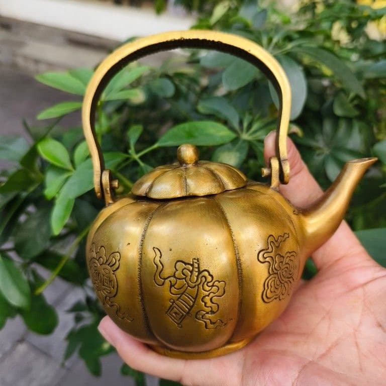 提梁南瓜八宝茶壺 酒壺 茶道置物 煎茶道具