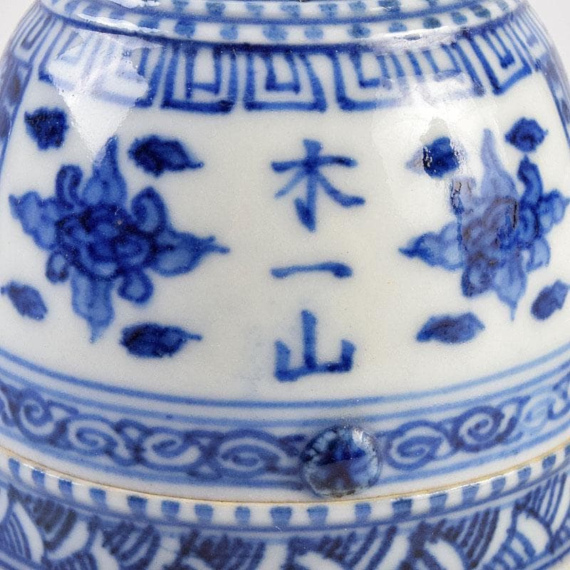 九谷焼　九谷清々軒　矢口永寿造　染付　花文　鐘香合　共箱　V　R9194