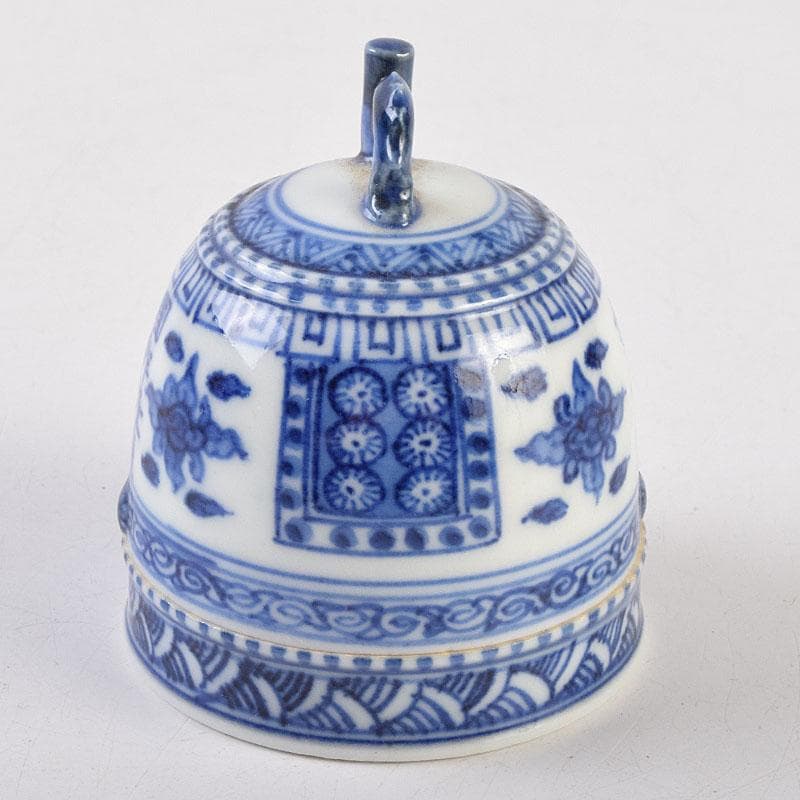 九谷焼　九谷清々軒　矢口永寿造　染付　花文　鐘香合　共箱　V　R9194