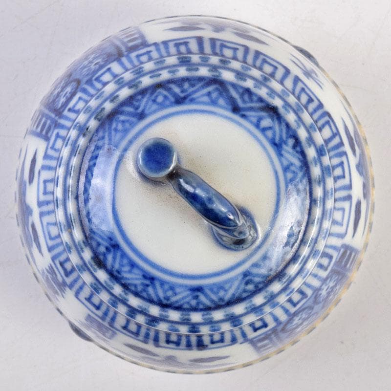 九谷焼　九谷清々軒　矢口永寿造　染付　花文　鐘香合　共箱　V　R9194