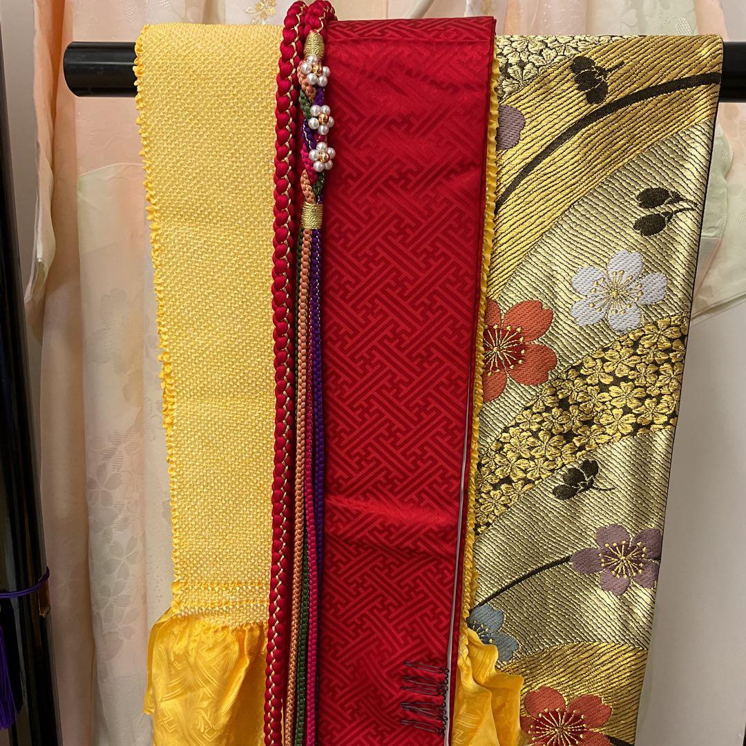 綺麗な地模様入りのグリーン地に桜が可愛い振り袖フルセット➕着付け用小物