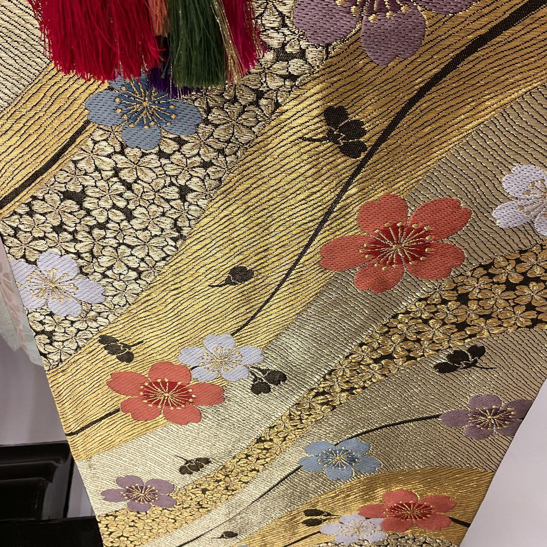 綺麗な地模様入りのグリーン地に桜が可愛い振り袖フルセット➕着付け用小物