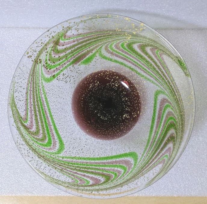 作家物 小西 晃 ガラス工芸 大鉢 吹きガラス 金彩