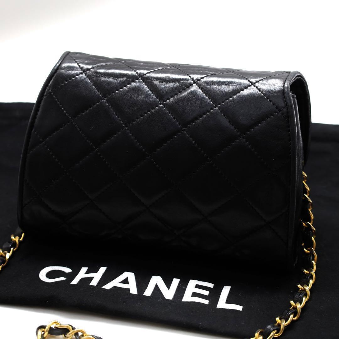 【超美品】　シャネル　マトラッセ　チェーン　ショルダーバッグ　ラムスキン　黒