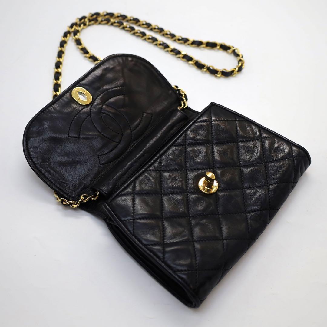 【超美品】　シャネル　マトラッセ　チェーン　ショルダーバッグ　ラムスキン　黒
