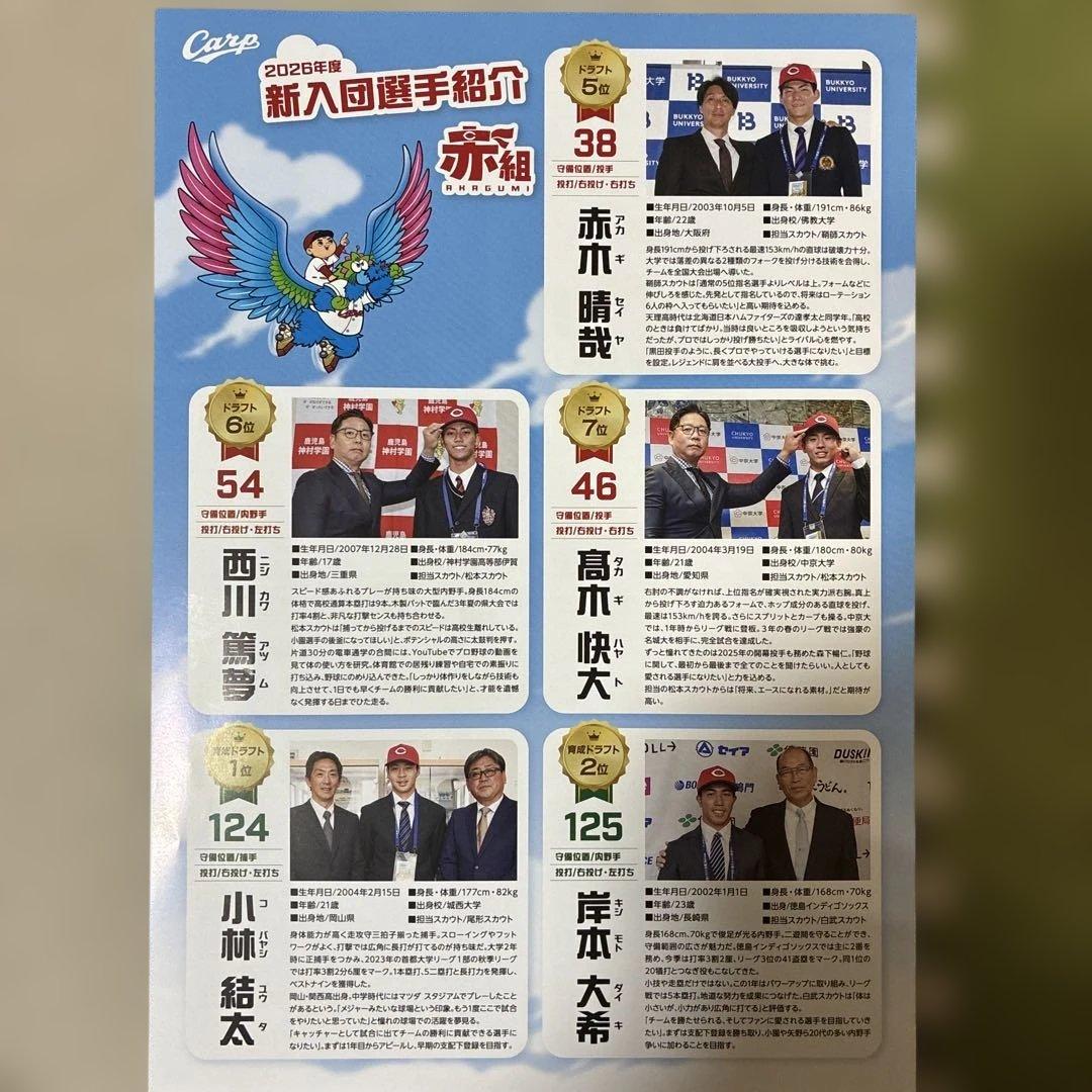 2026年広島カープ新入団選手発表記念Tシャツ、サイン色紙 （赤木選手）他一式