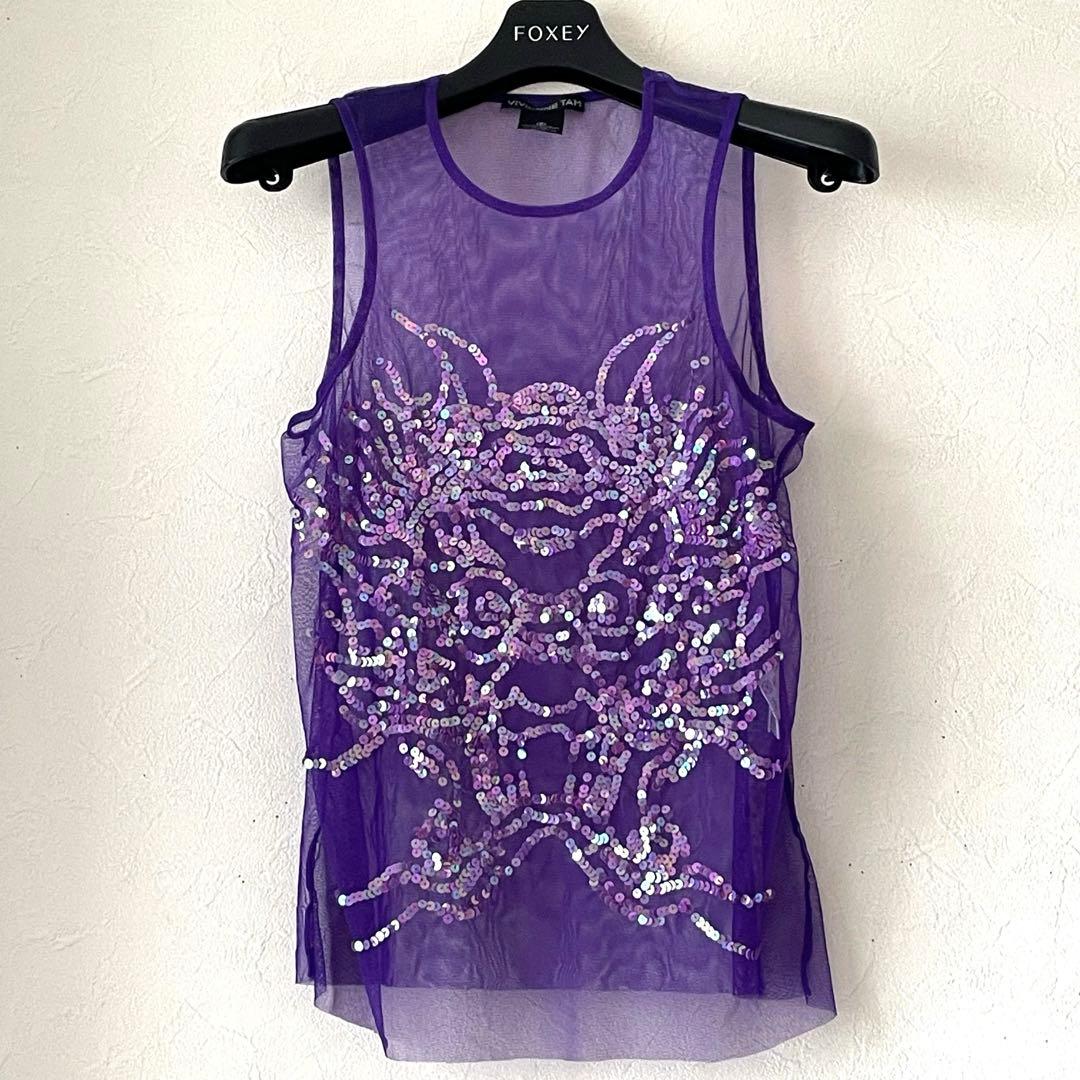 ヴィヴィアンタム タンクトップ 0サイズ スパンコール ドラゴン