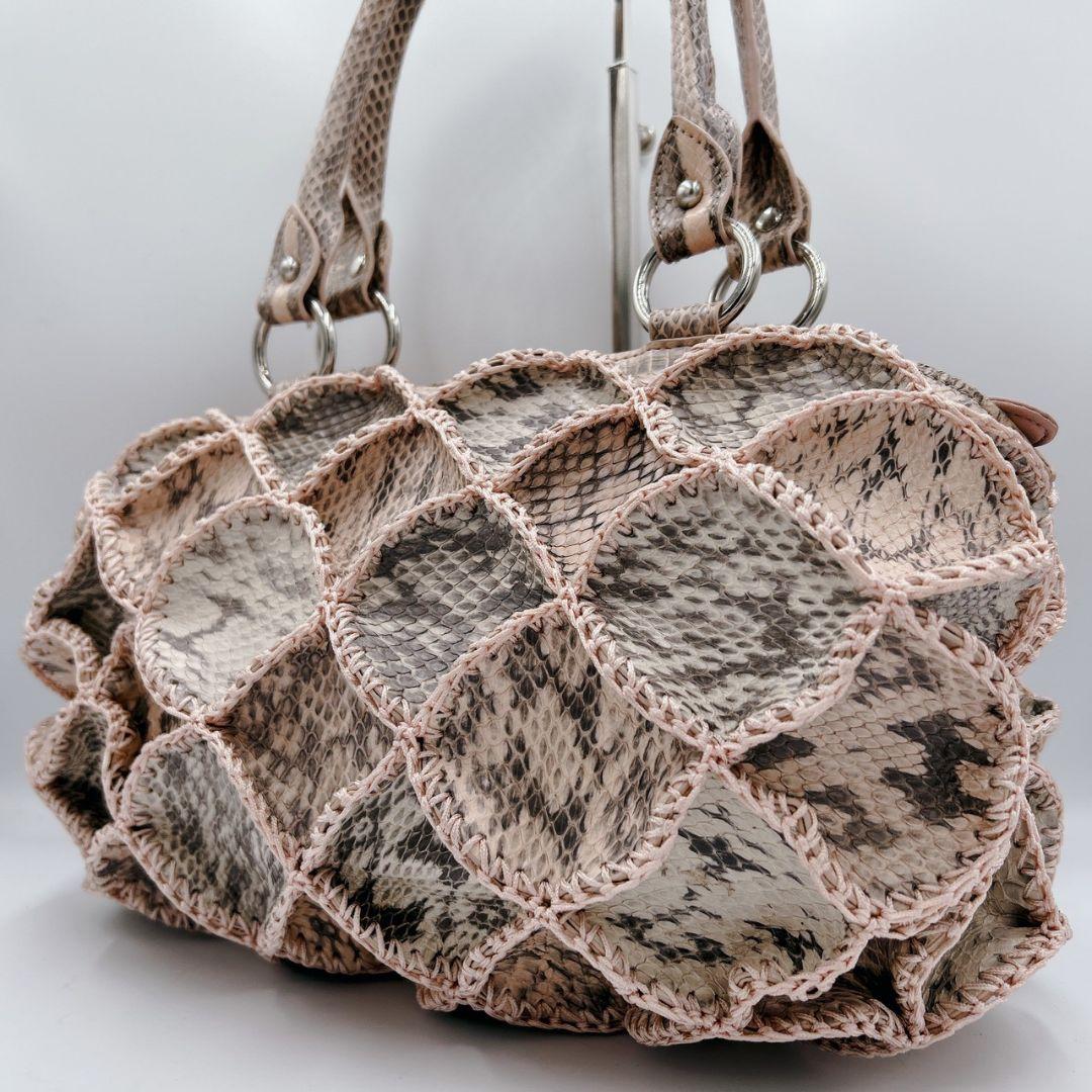 パイソン 蛇革 ハンドバッグ トート リアルレザー パッチワークデザイン