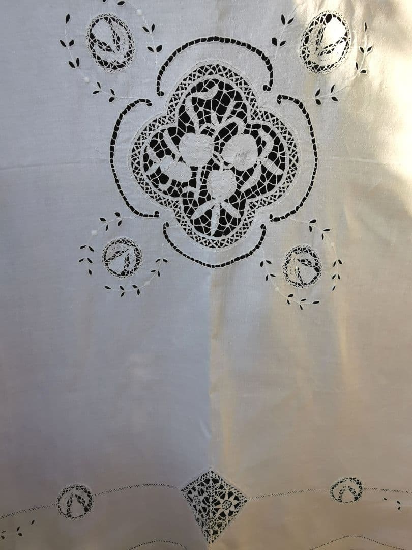 イタリアアンティーク フルーツボビンレース刺繍 ニードルワーク大判クロスカーテン