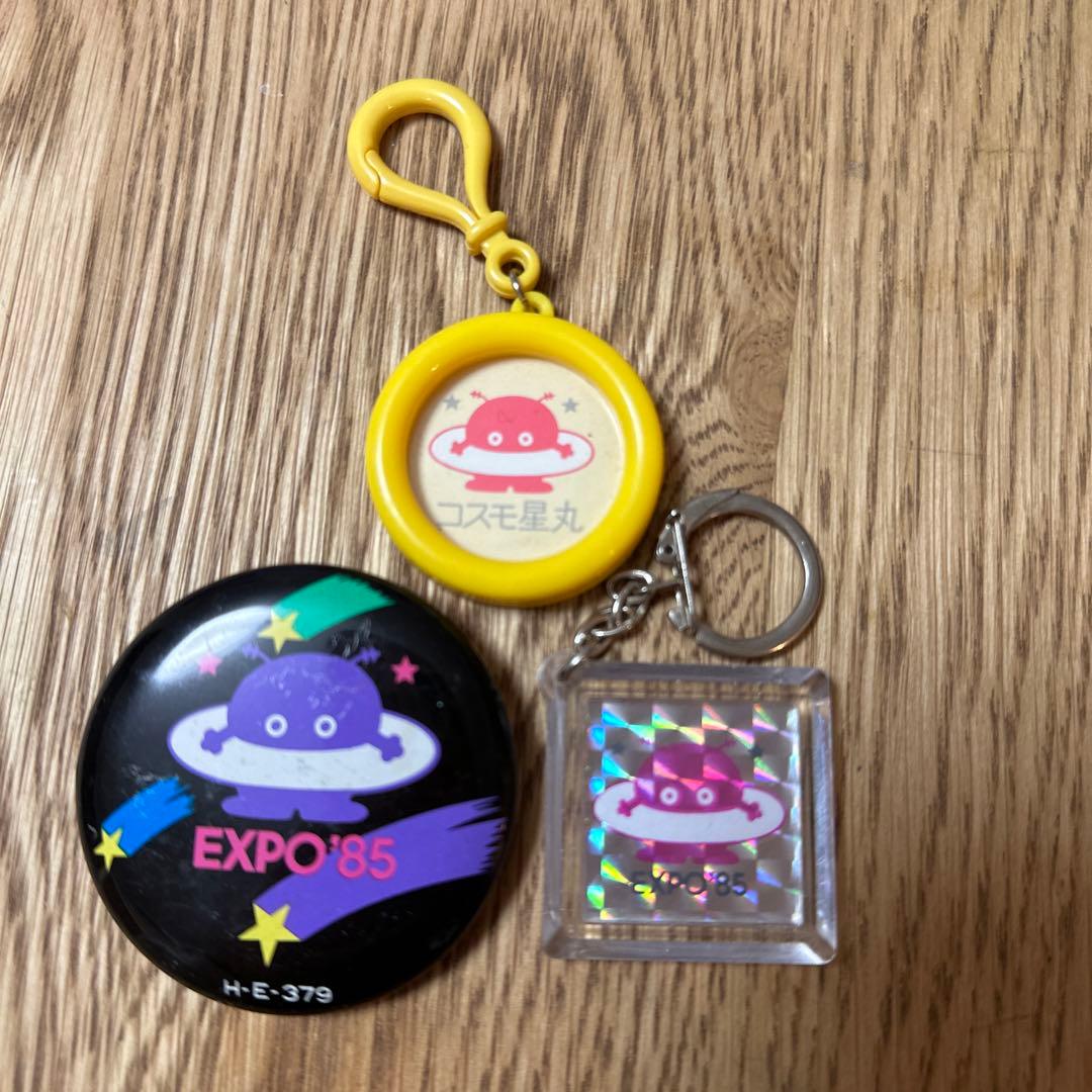 レア！　つくばエキスポ85 キーチェーンとピンバッジセット