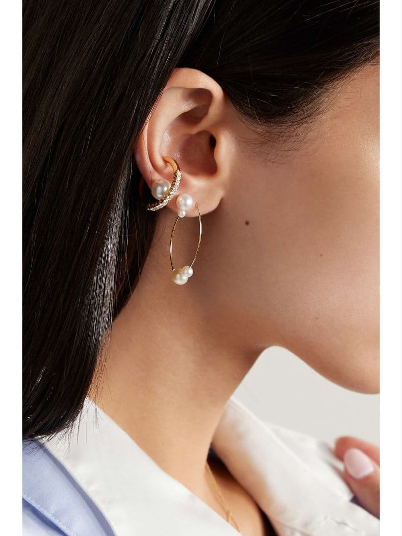 MIZUKI ミズキ　 K14YG 2Pパール バナナフープピアス　エブール