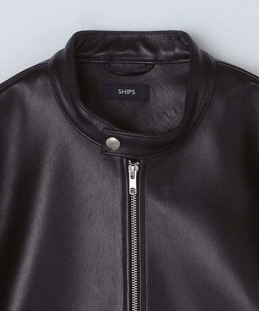 SHIPS ラムレザー シングル ライダース ジャケット