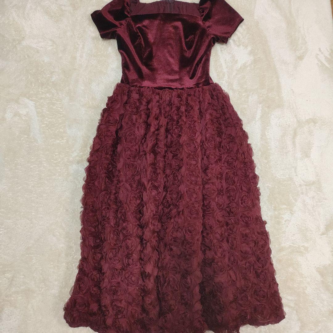 etoll ベロア ロゼット フレアドレス オケージョンドレス パーティー結婚式