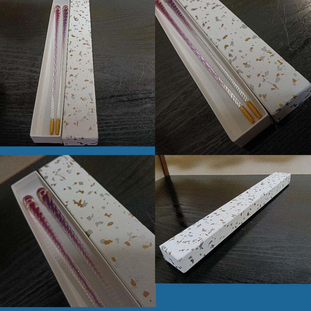 AN86 ギヤマン 箸 ガラス箸 ひねりガラス 金彩 菓子箸 茶懐石ピンク紫 箱