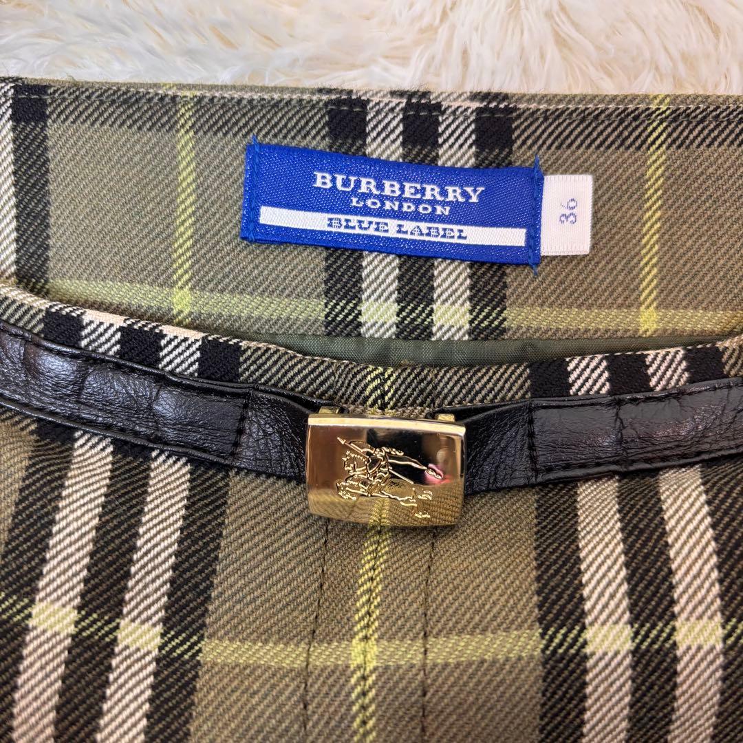 ★BURBERRY BLUE LABEL★S★グリーンチェックスカート★金ロゴ★