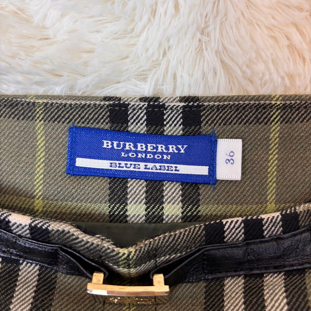 ★BURBERRY BLUE LABEL★S★グリーンチェックスカート★金ロゴ★
