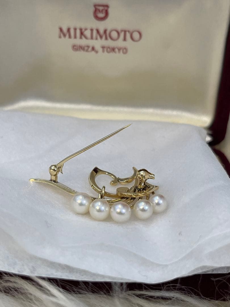 ミキモトMIKIMOTO パール K14 ゴールド　ブローチ