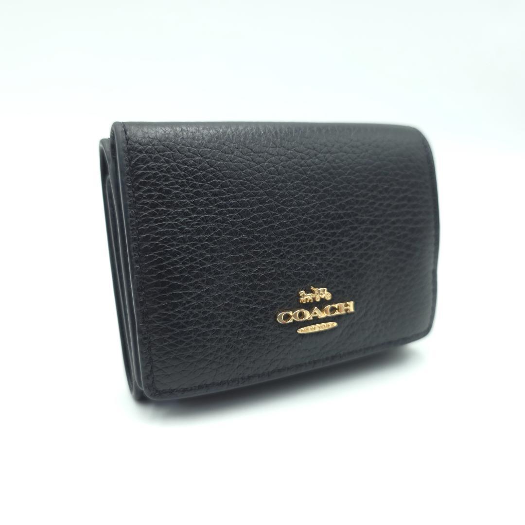 未使用級 COACH コーチ Wホック 三つ折り財布 レディース ブラック レザ