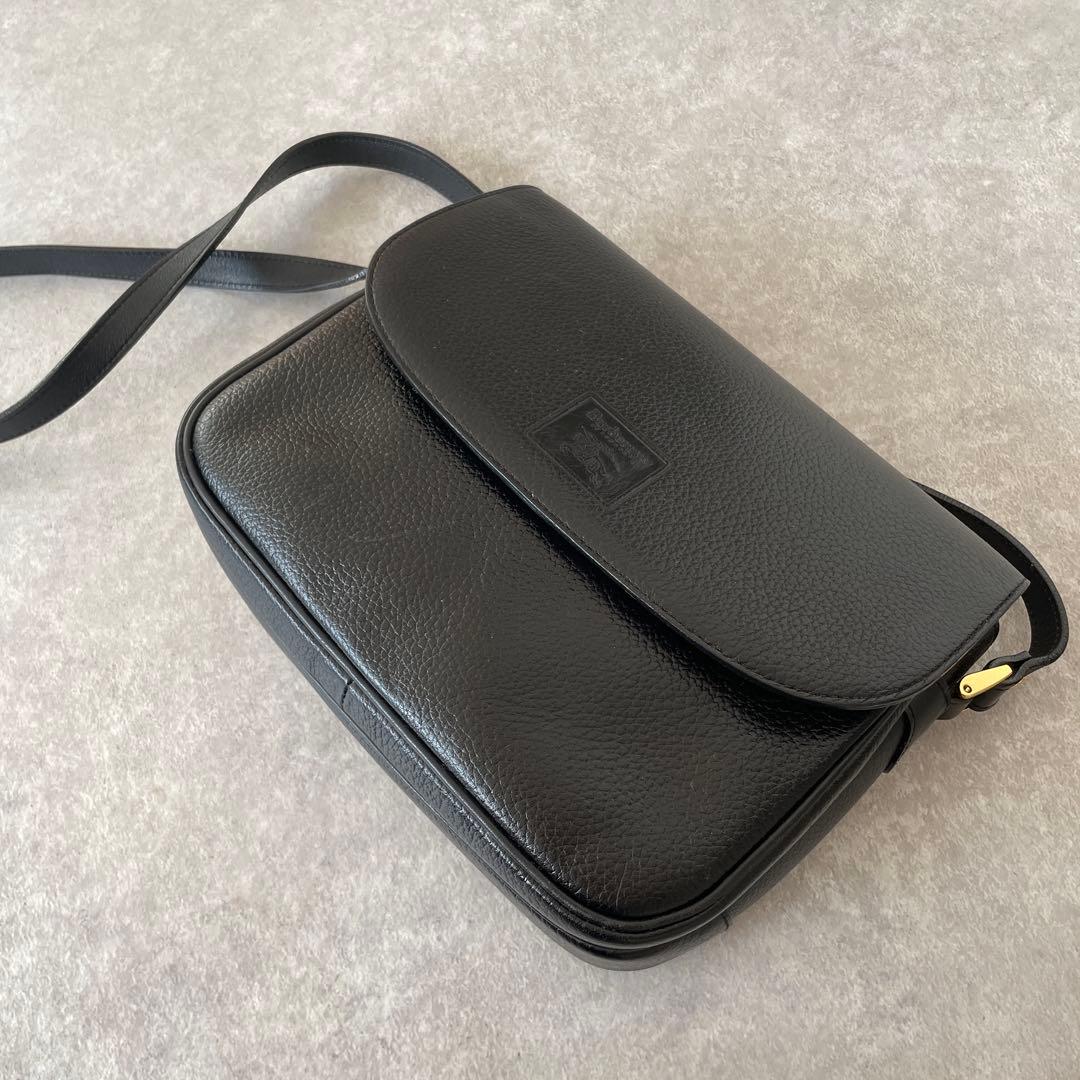 美品 バーバリーズ レザー ショルダーバッグ フラップ ノバチェック 黒