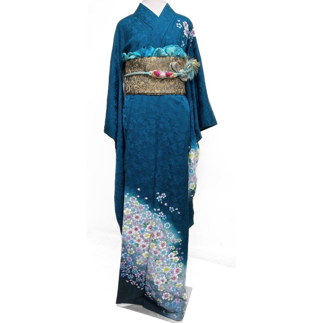 刺繍　花模様　桜花地紋　振袖　着物　013a p