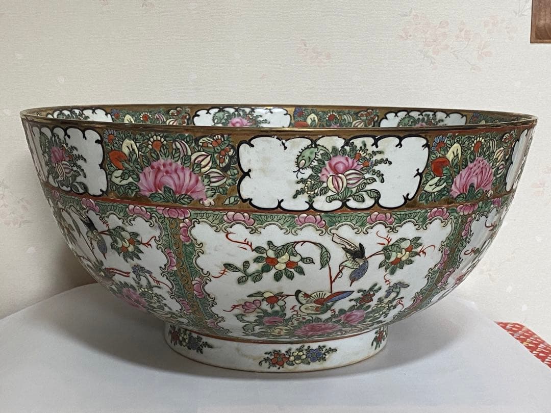 ♦️中国古陶磁 民国時代 大清道光年製 粉彩 吉祥花鳥図大鉢 景徳鎮窯 古美術