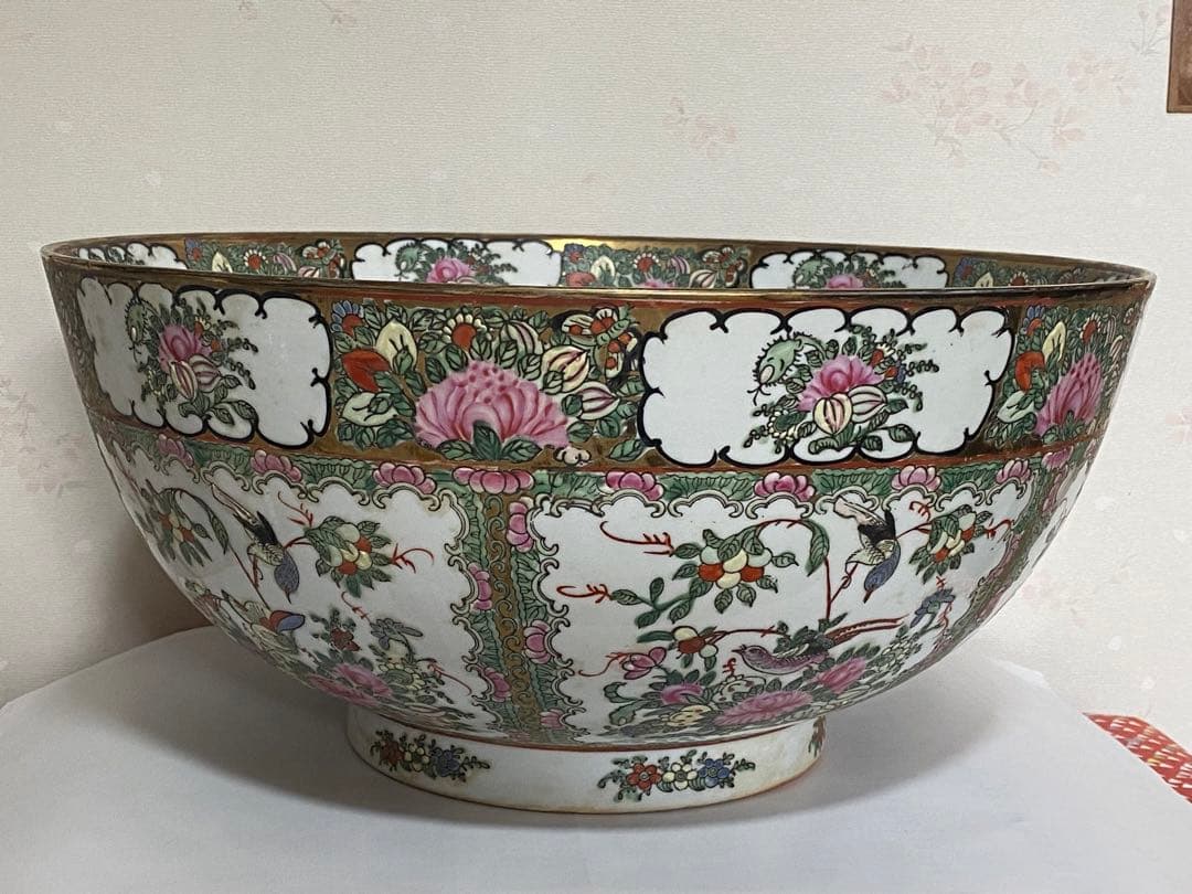 ♦️中国古陶磁 民国時代 大清道光年製 粉彩 吉祥花鳥図大鉢 景徳鎮窯 古美術