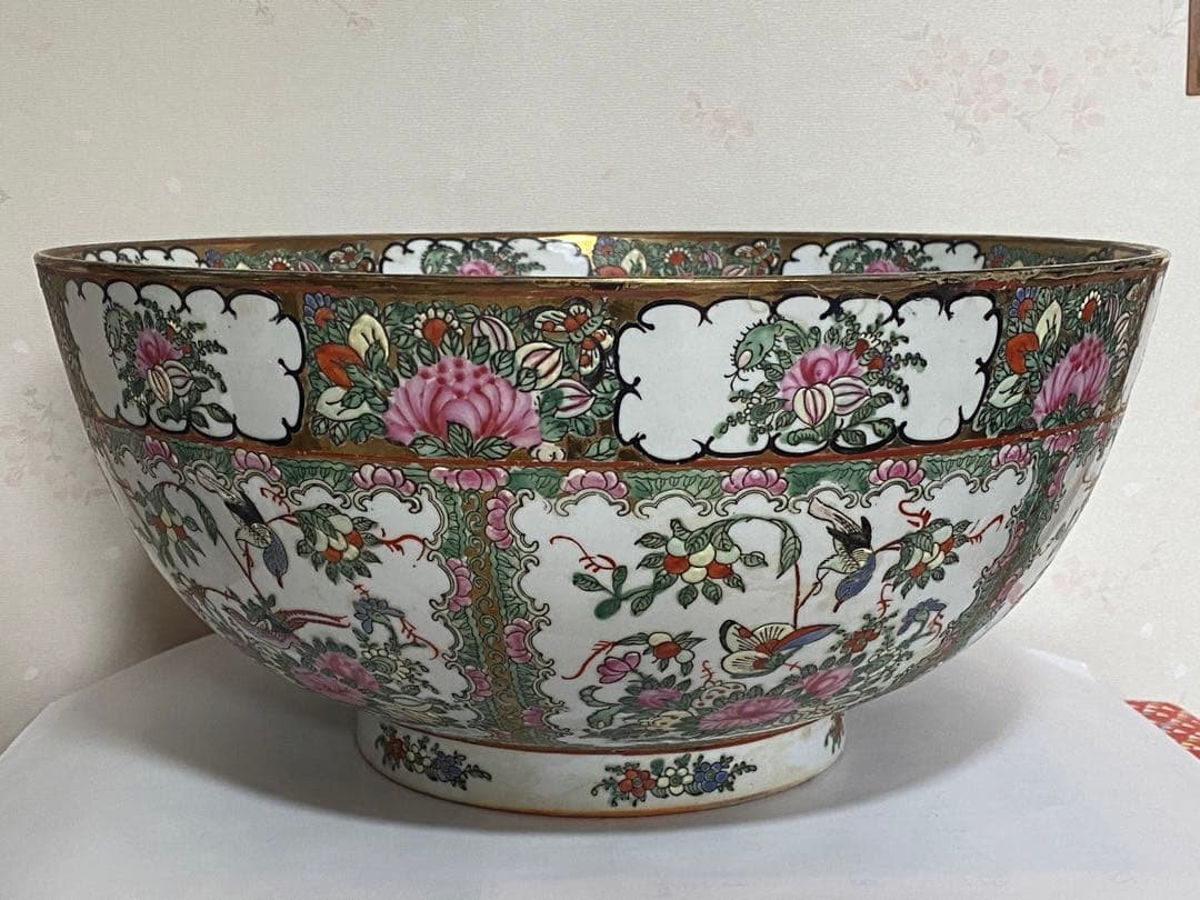 ♦️中国古陶磁 民国時代 大清道光年製 粉彩 吉祥花鳥図大鉢 景徳鎮窯 古美術