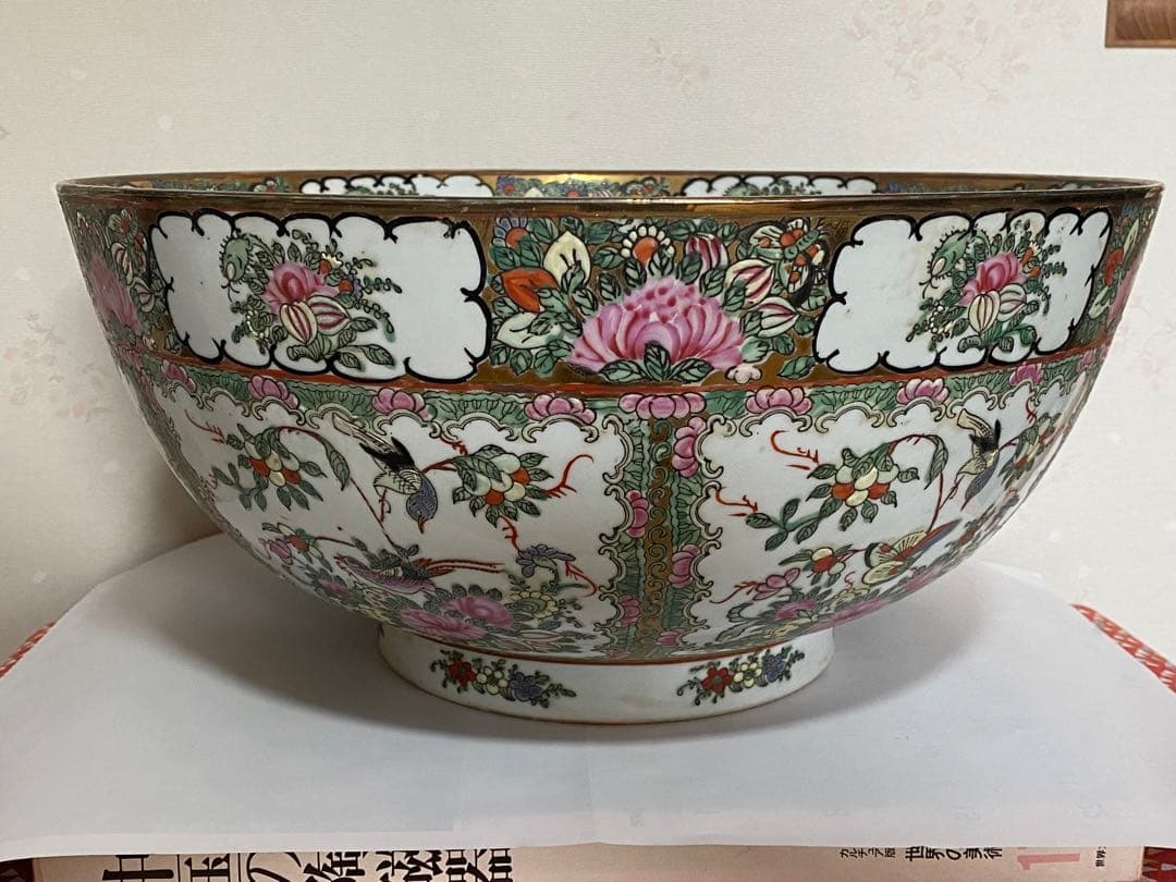 ♦️中国古陶磁 民国時代 大清道光年製 粉彩 吉祥花鳥図大鉢 景徳鎮窯 古美術