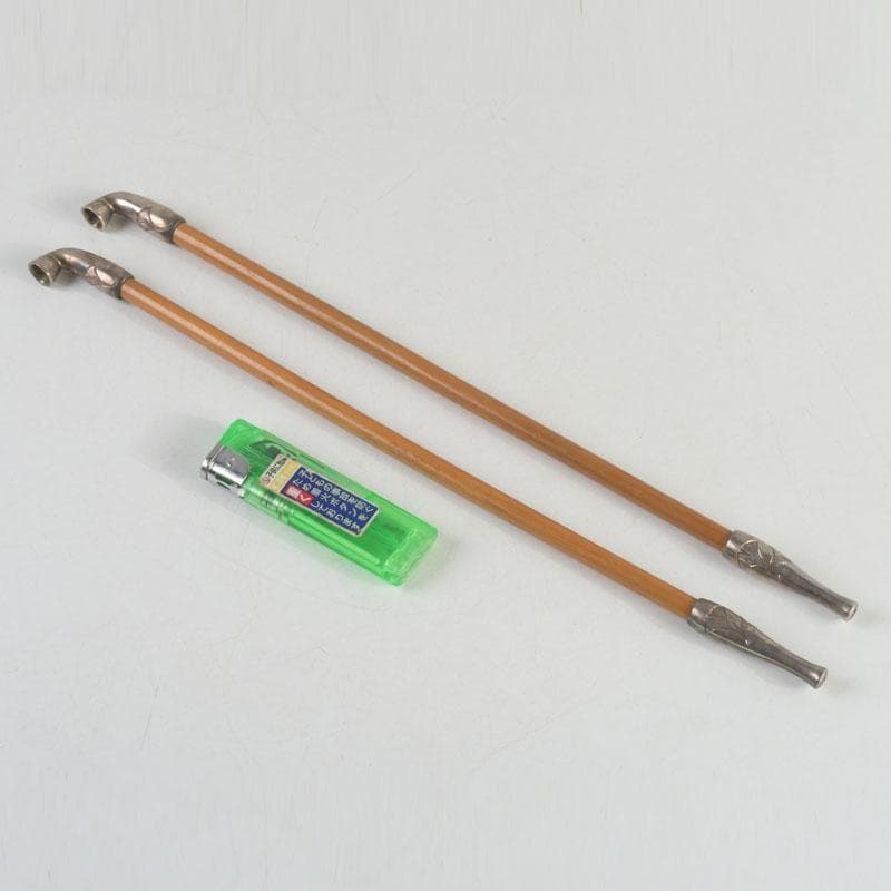 田中 野夫　木村清五郎作　純銀刻印　南鐐火煙管　一双　共箱　V　9237