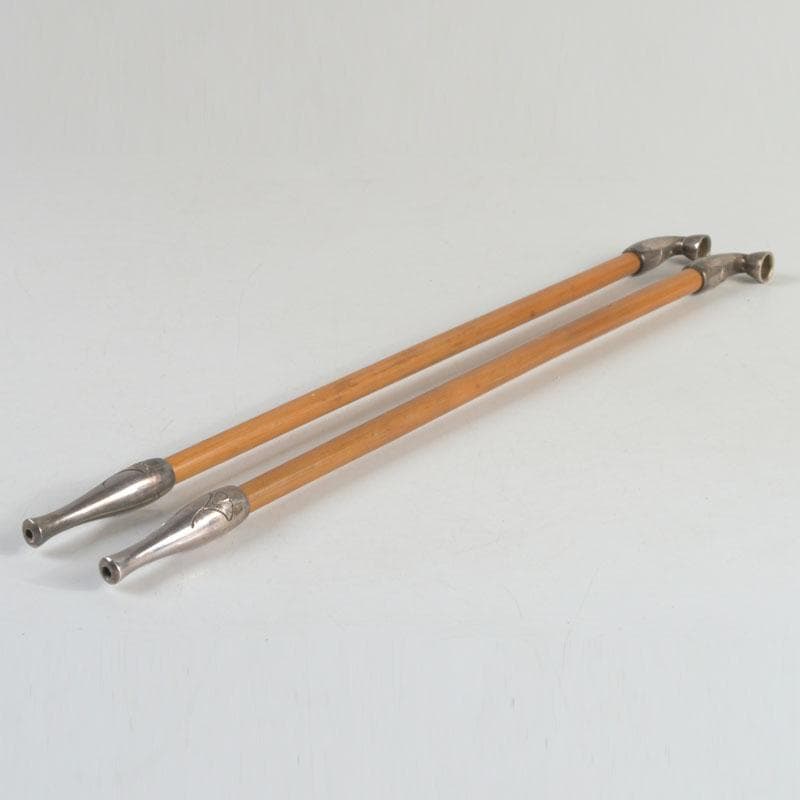 田中 野夫　木村清五郎作　純銀刻印　南鐐火煙管　一双　共箱　V　9237