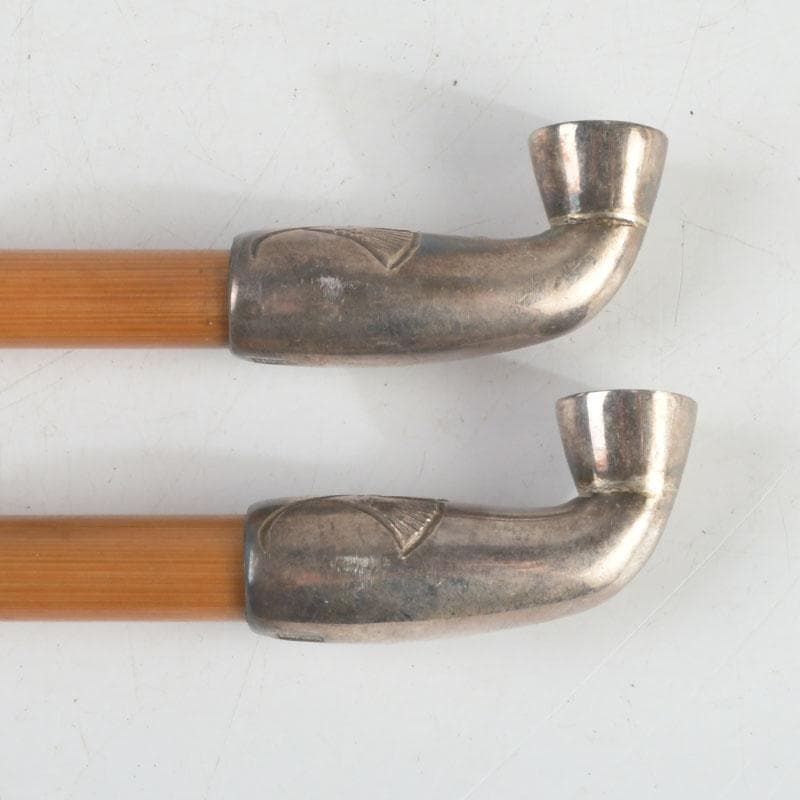 田中 野夫　木村清五郎作　純銀刻印　南鐐火煙管　一双　共箱　V　9237