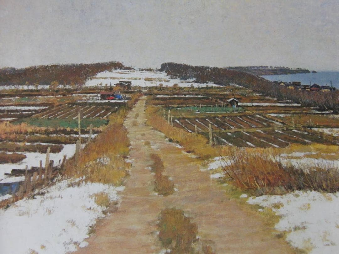 奥田憲三、【春を待つ砂丘】、希少な額装用画集より、新品額装付、状態良好