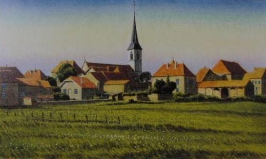 中根寛　塔のある風景、希少画集画、新品額装付