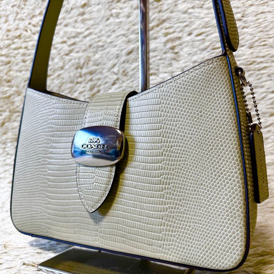 美品　コーチ　エライザ　ワンショルダーバッグ　リザード　デカロゴ　肩掛け　レザー