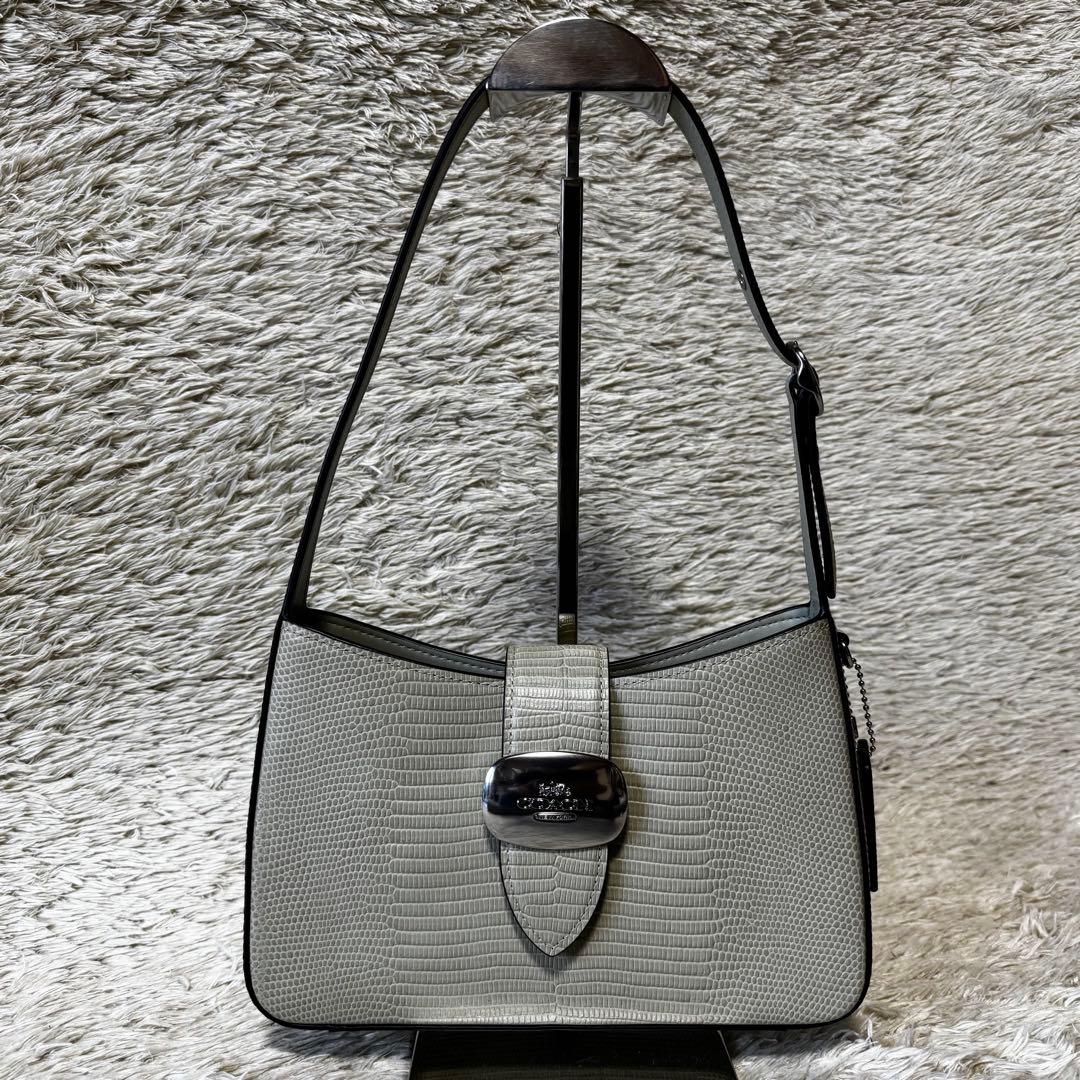 美品　コーチ　エライザ　ワンショルダーバッグ　リザード　デカロゴ　肩掛け　レザー
