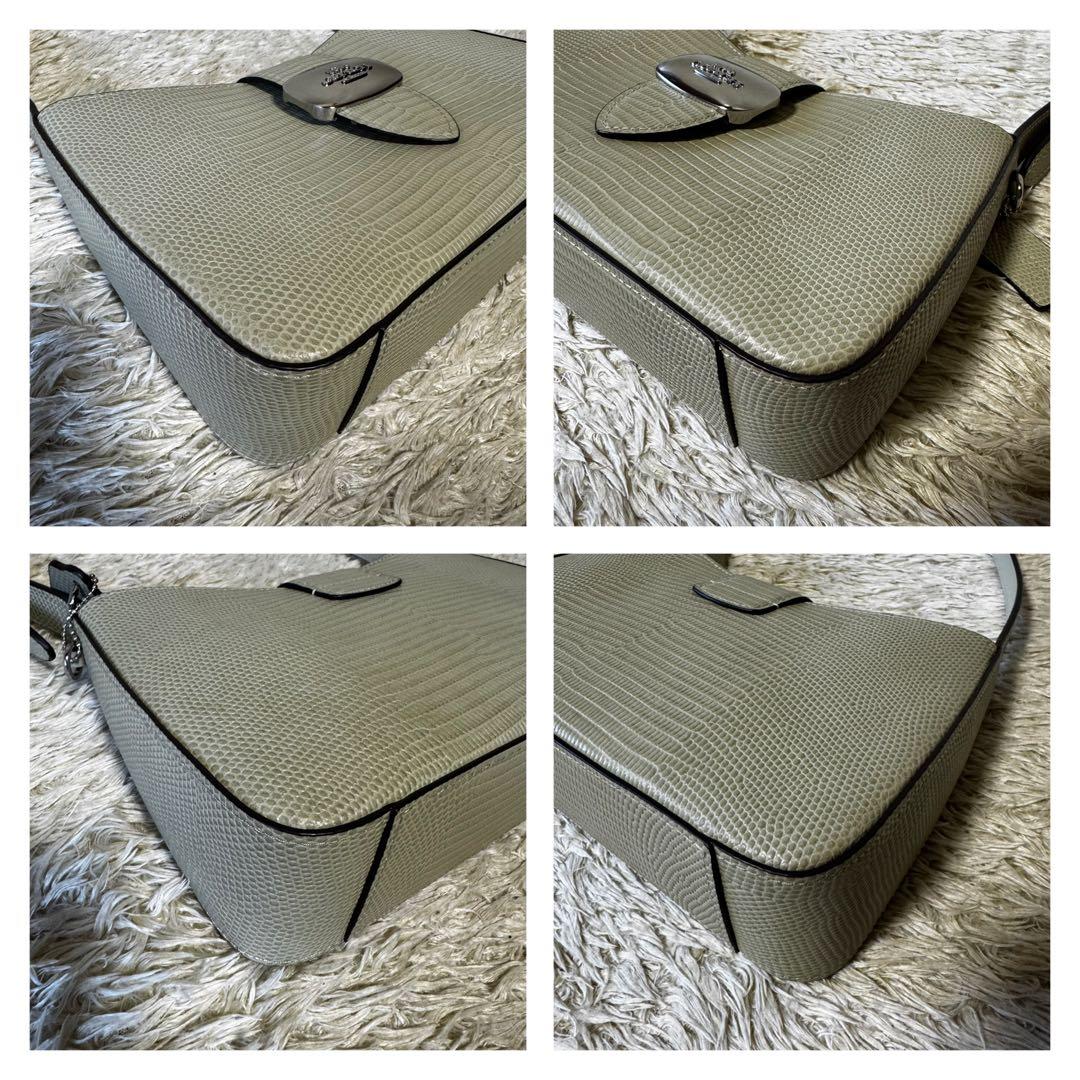 美品　コーチ　エライザ　ワンショルダーバッグ　リザード　デカロゴ　肩掛け　レザー