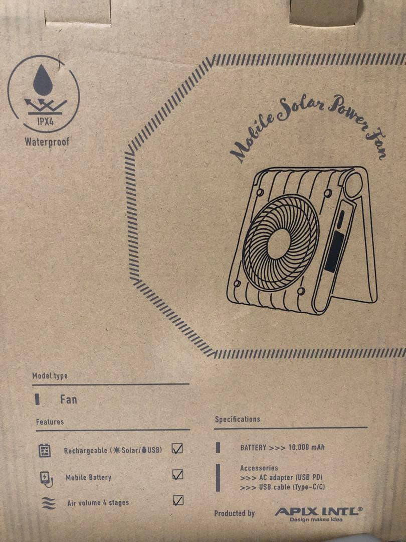 APIX INTL モバイルソーラーパワーファン APJ-500