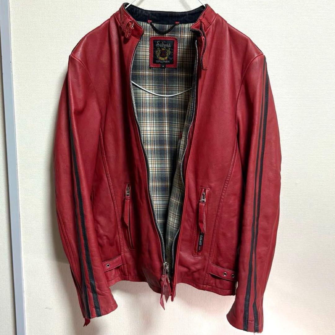 Schott シングルライダース　レッド　ブラックライン