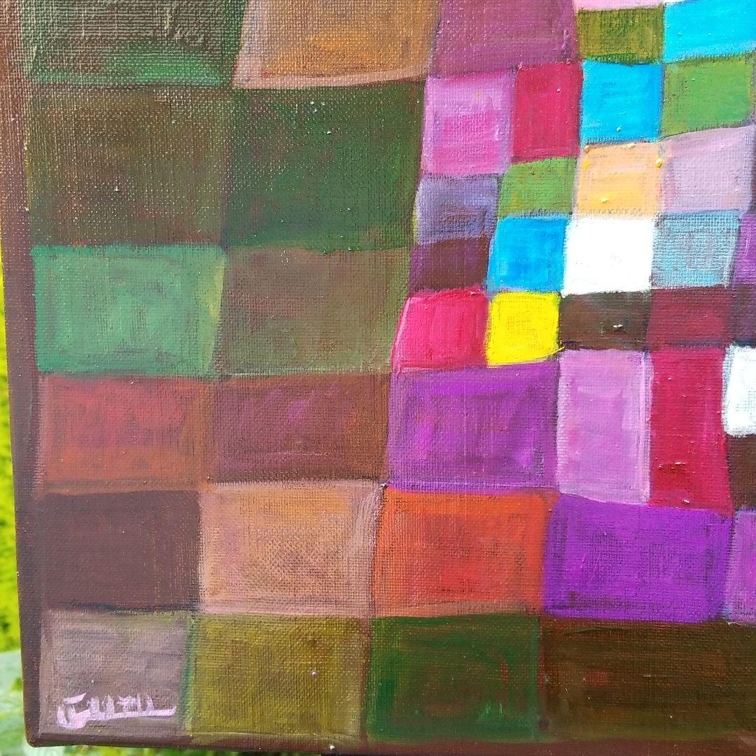 キャンバス油絵　専用　開花　パウルクレー風　飽きのこない抽象画　大きめキャンバス