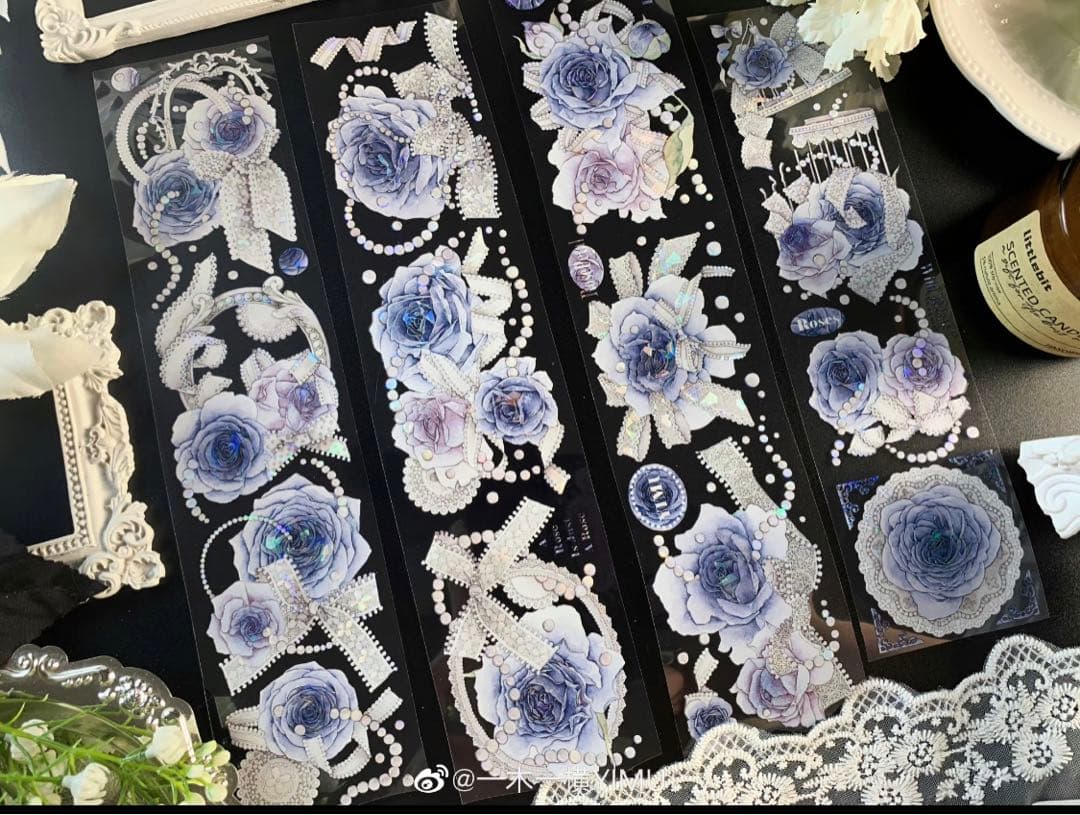 M1280.一木一横 织蓝郁香 マスキングテープ 贝壳光PET