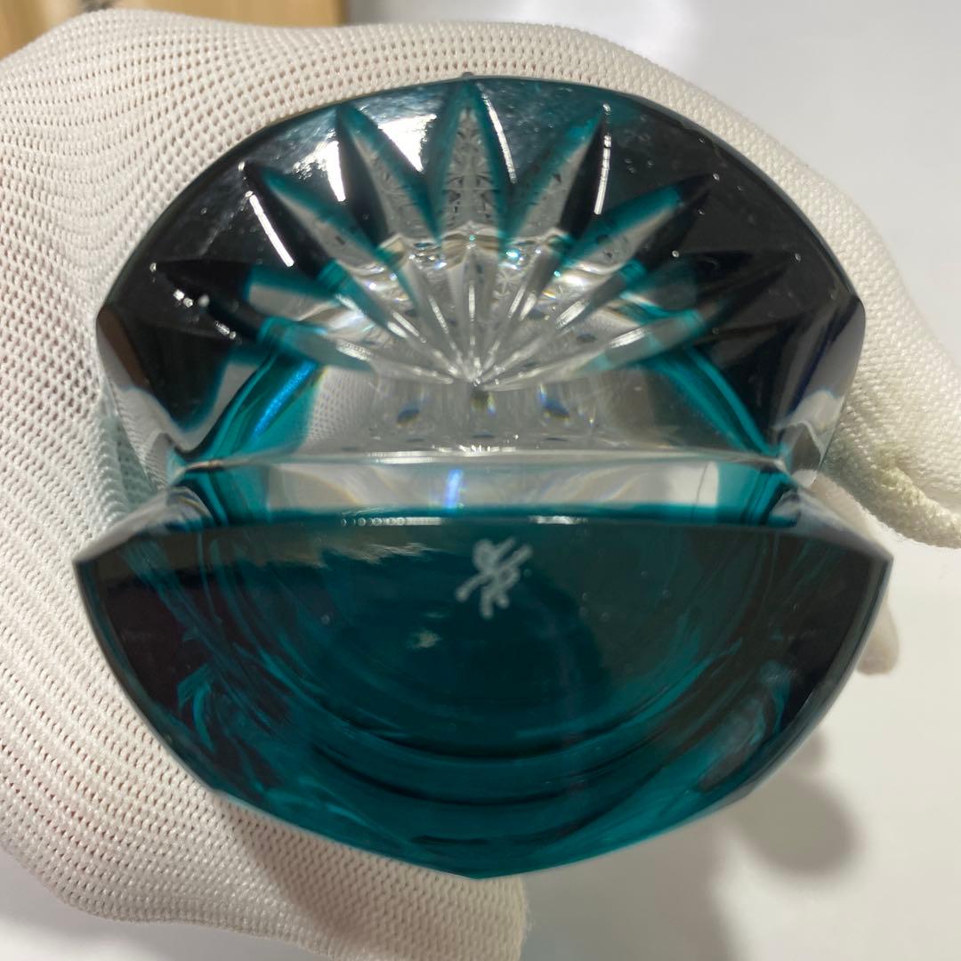 未使用 江戸切子 但野英芳 月に鶴図 ガラス コップ 伝統工芸 切子