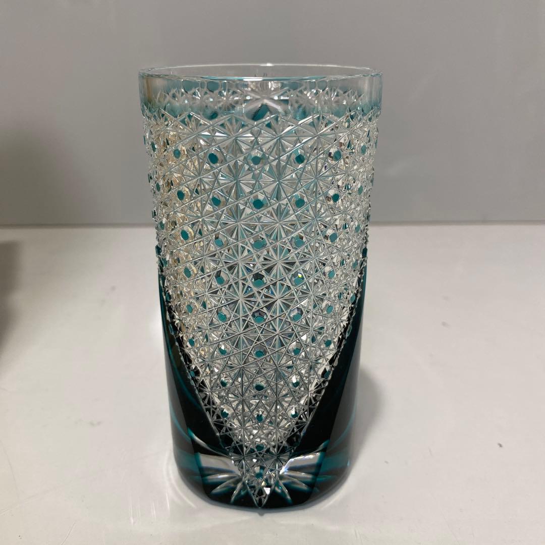 未使用 江戸切子 但野英芳 月に鶴図 ガラス コップ 伝統工芸 切子
