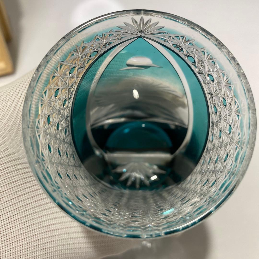 未使用 江戸切子 但野英芳 月に鶴図 ガラス コップ 伝統工芸 切子