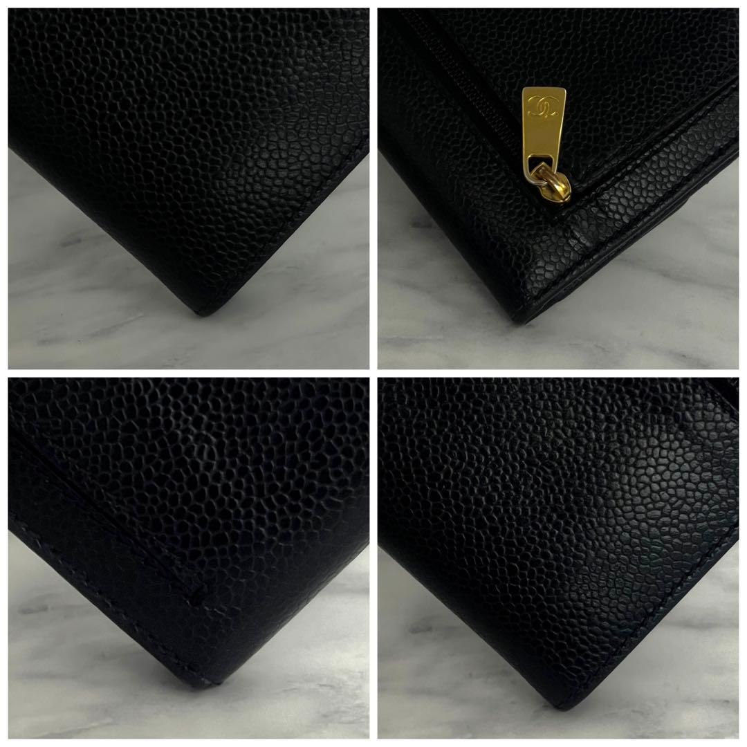 【見栄え最高❤️大赤字の最終限界価格✳️】シャネル キャビアスキン 折財布 黒