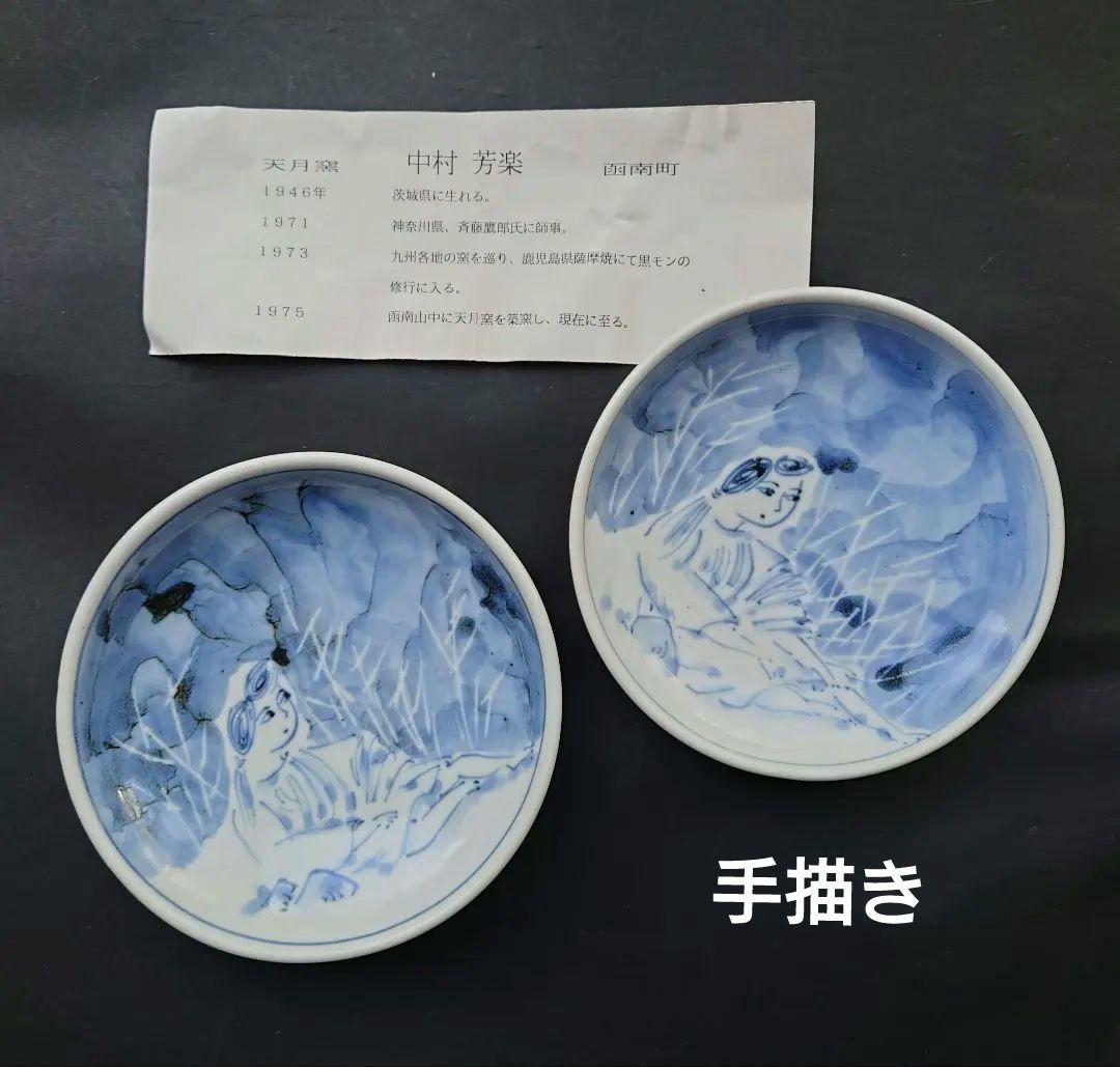 中村芳楽　天月窯　手描き　中皿　２枚セット　伊豆　若葉マークデザイナー