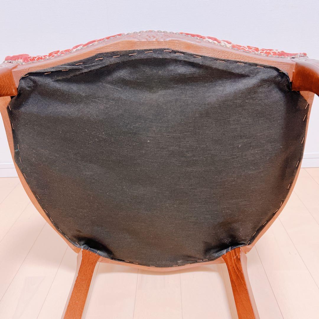 アンティークチェア　肘付き　ロココ調　猫足　ヴィンテージ　ピンク　イス　金華山張